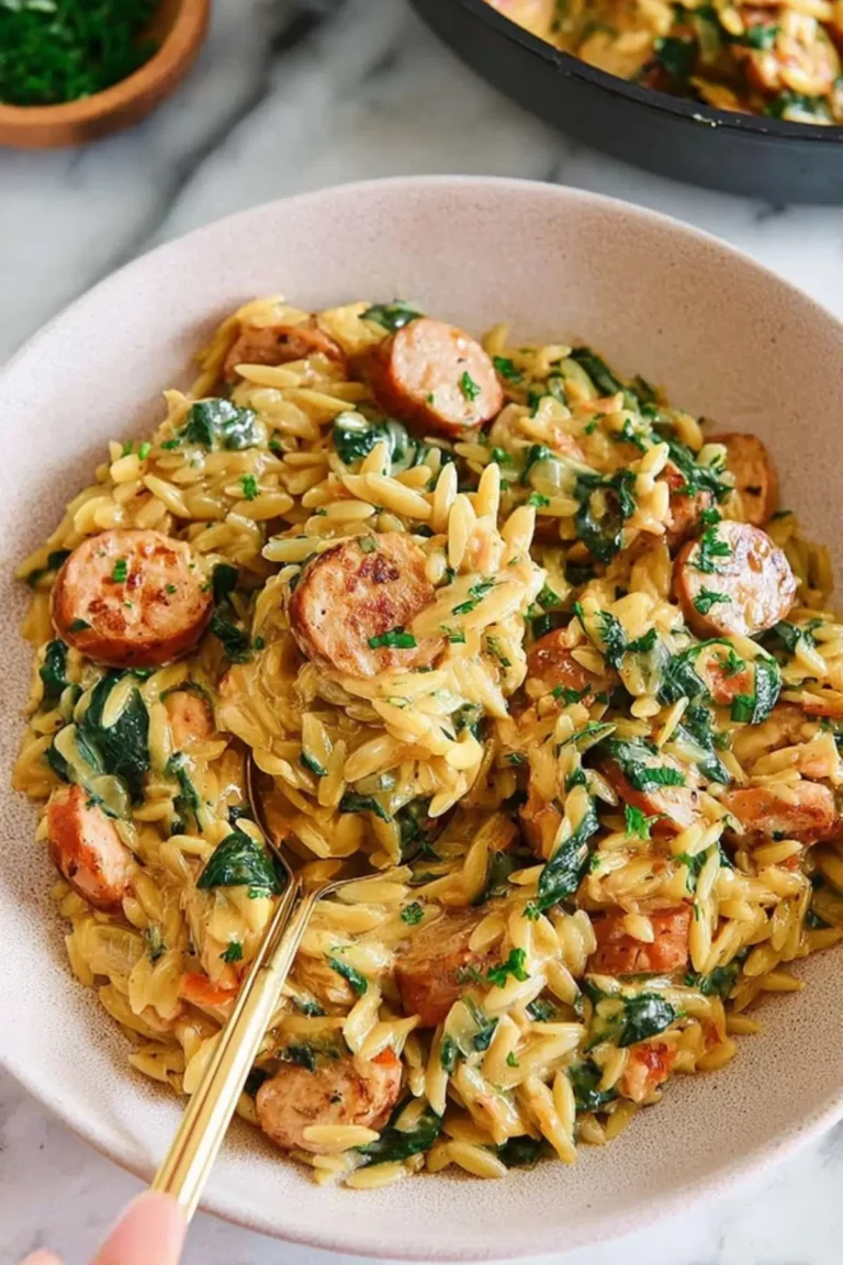 Creamy Chicken Sausage Orzo Skillet