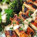 Grilled Chicken & Broccoli Bowls with Creamy Garlic Sauce