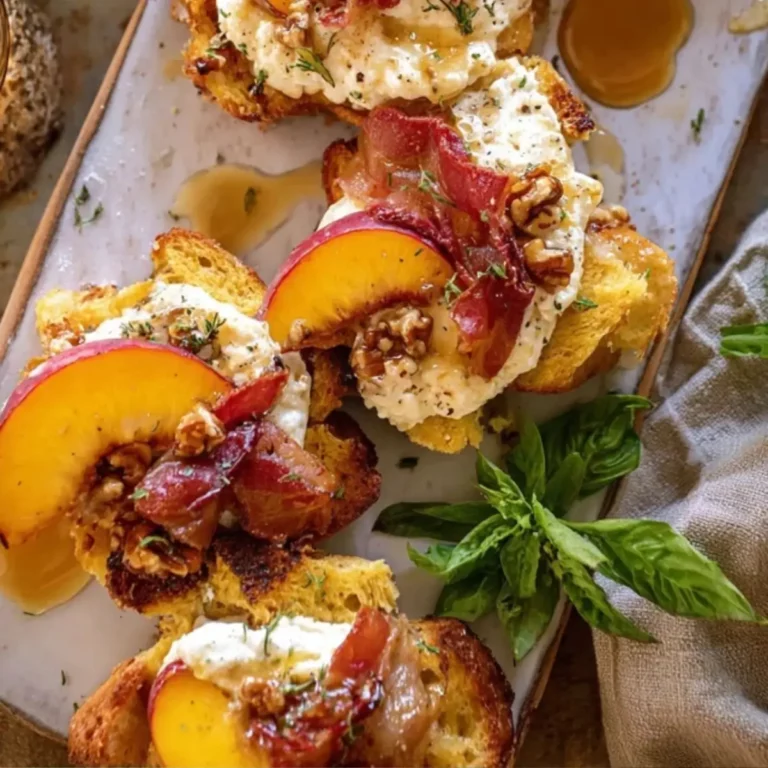 Peach Burrata Parmesan Crostini