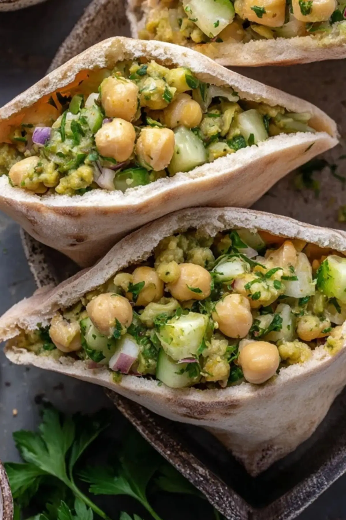 Smashed Chickpea Salad Stuffed Pitas
