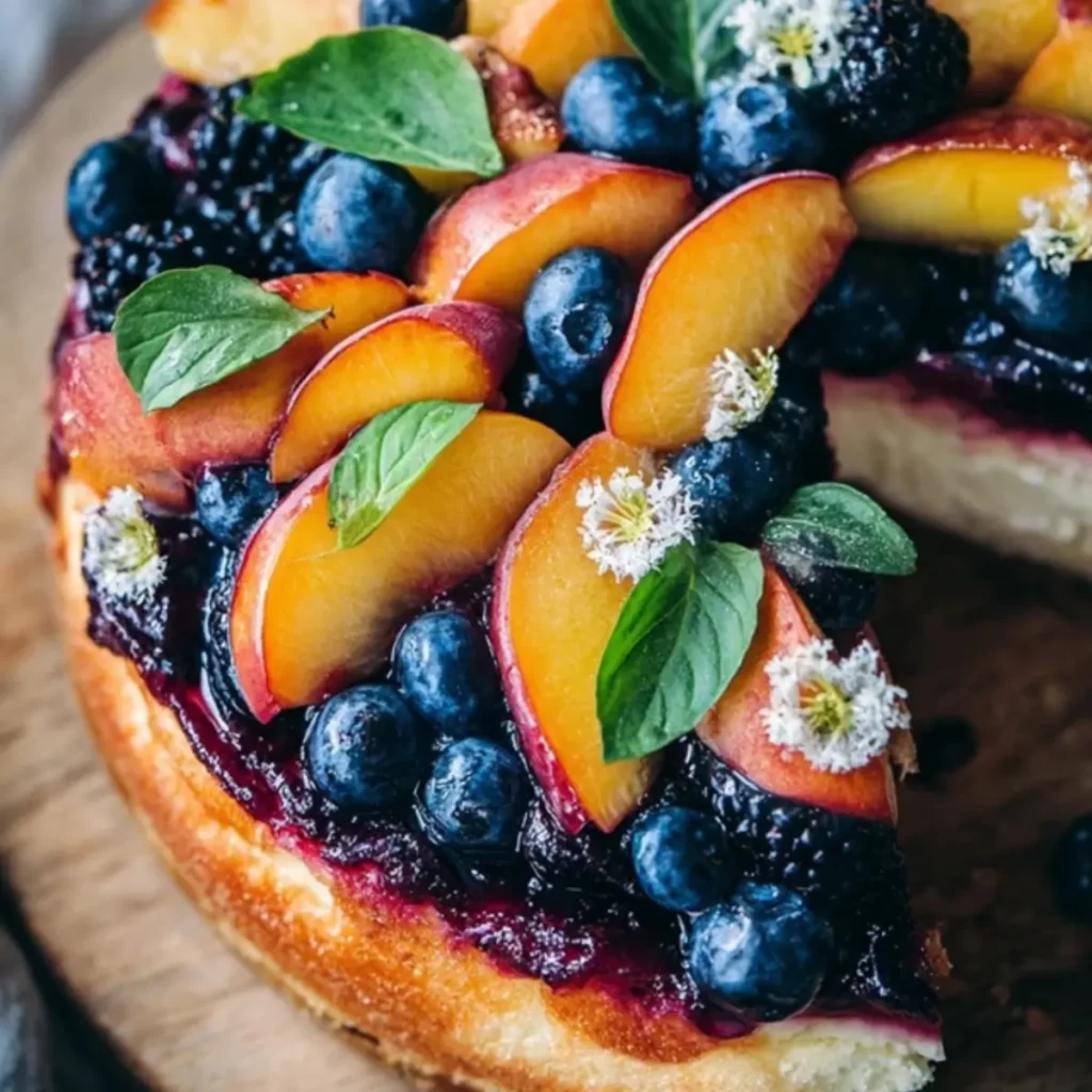 Summer Berry and Peach Cheesecake