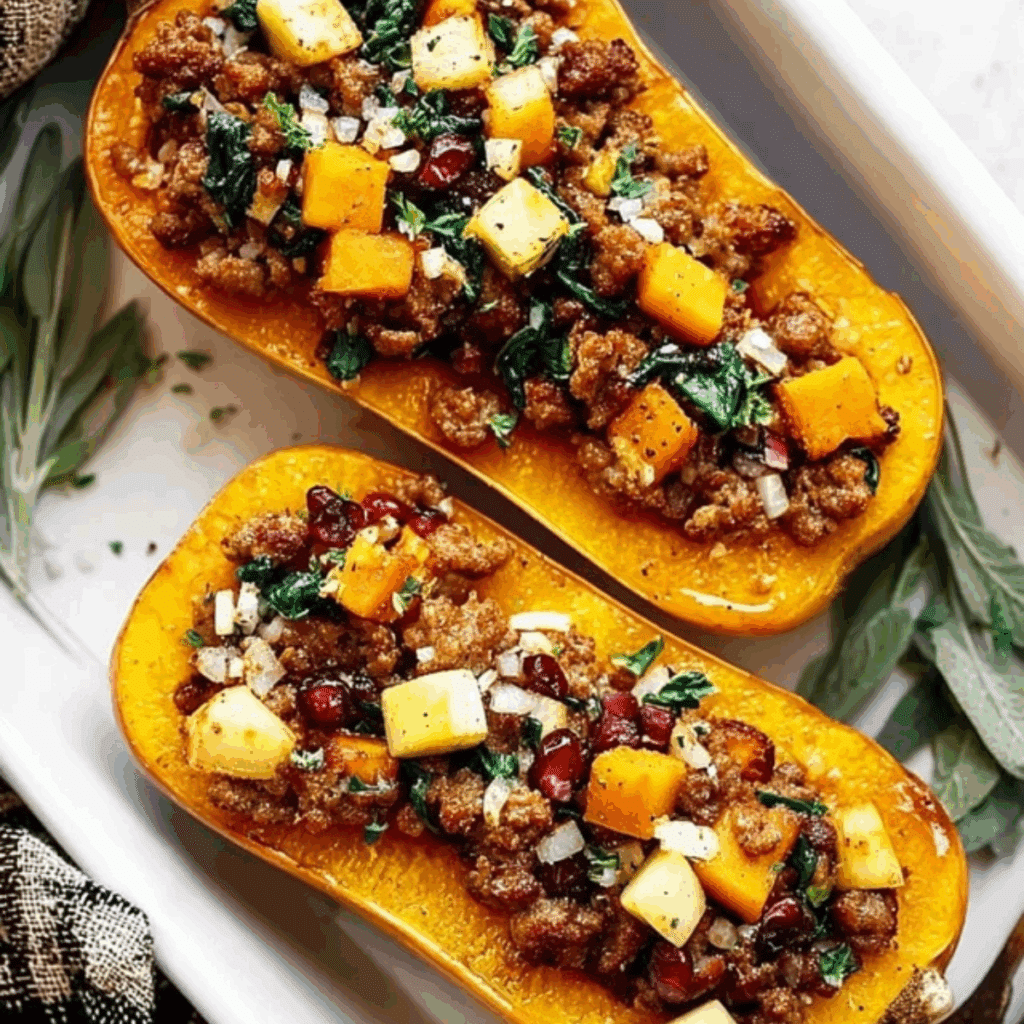 Apple Sausage Stuffed Butternut Squash
