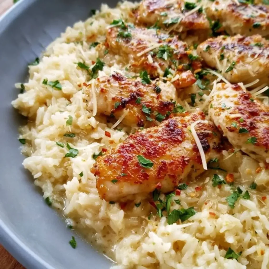 Chicken Scampi with Garlic Parmesan Rice