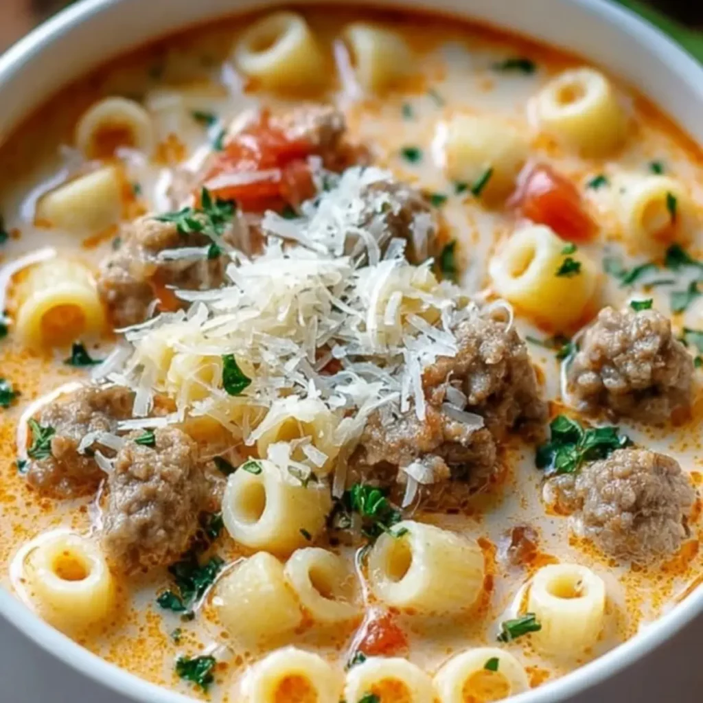 Creamy Parmesan Italian Sausage Ditalini Soup