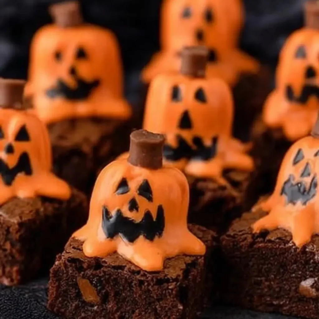 Melted Jack Oโ Lantern Brownies