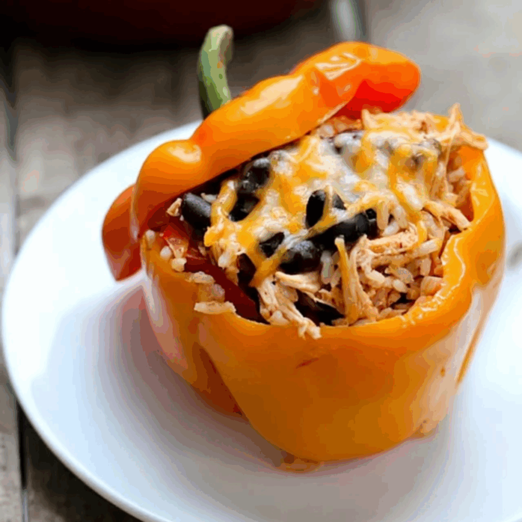 Shredded Chicken & Rice Stuffed Peppers