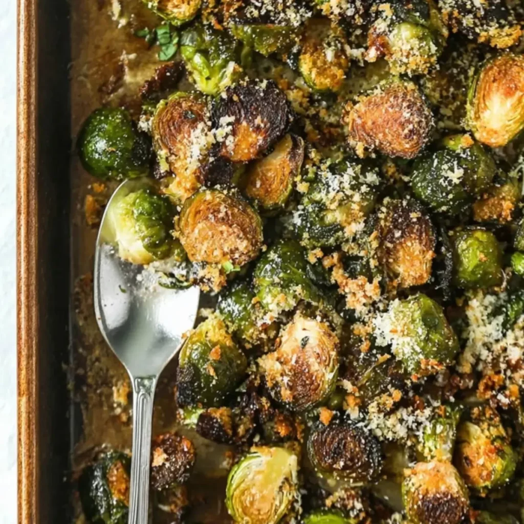 Roasted Crispy Parmesan Garlic Brussels Sprouts
