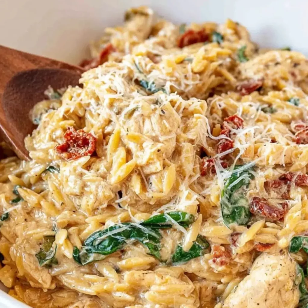 Slow Cooker Creamy Tuscan Chicken Orzo