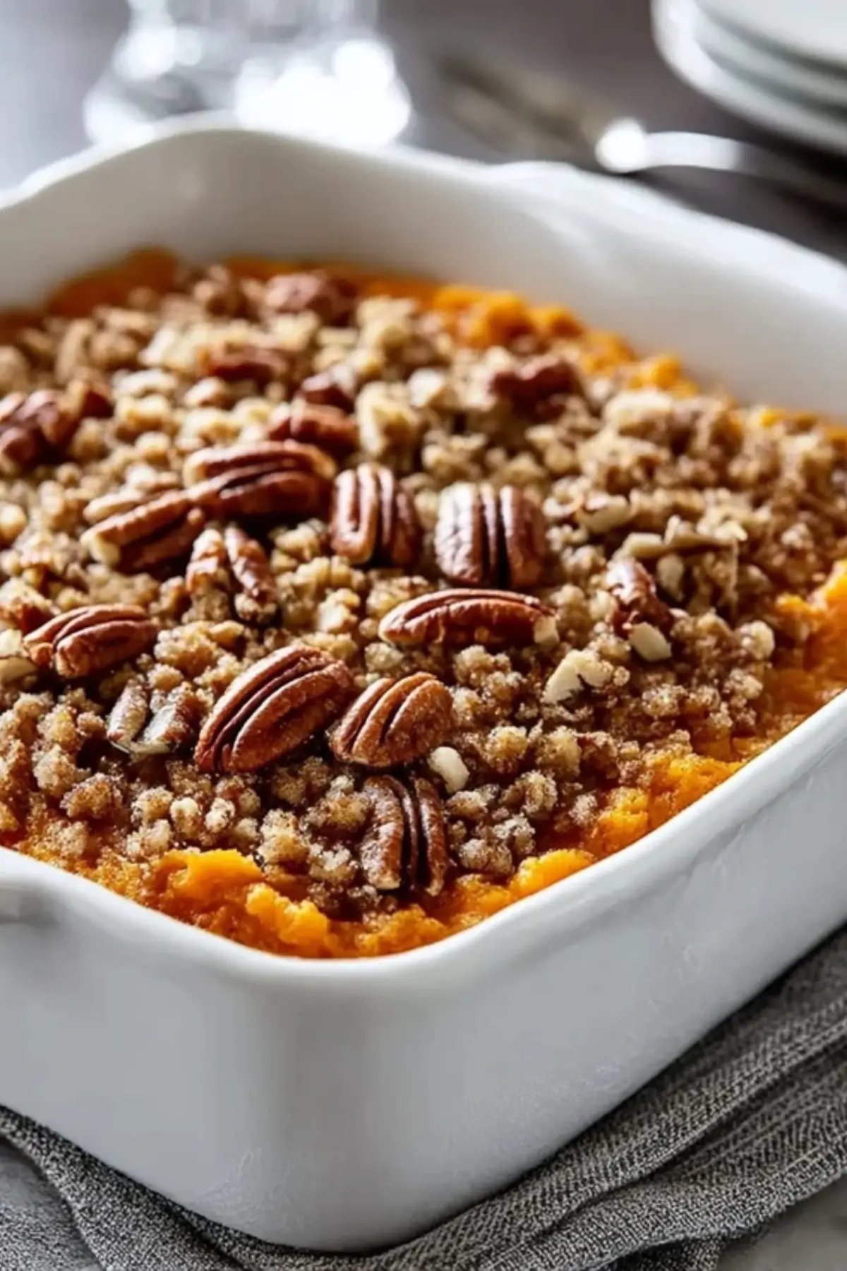 Healthy Sweet Potato Casserole with Pecan Streusel