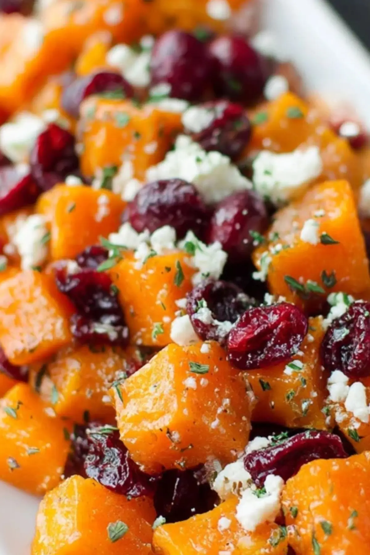 Honey Roasted Butternut Squash with Cranberries and Feta