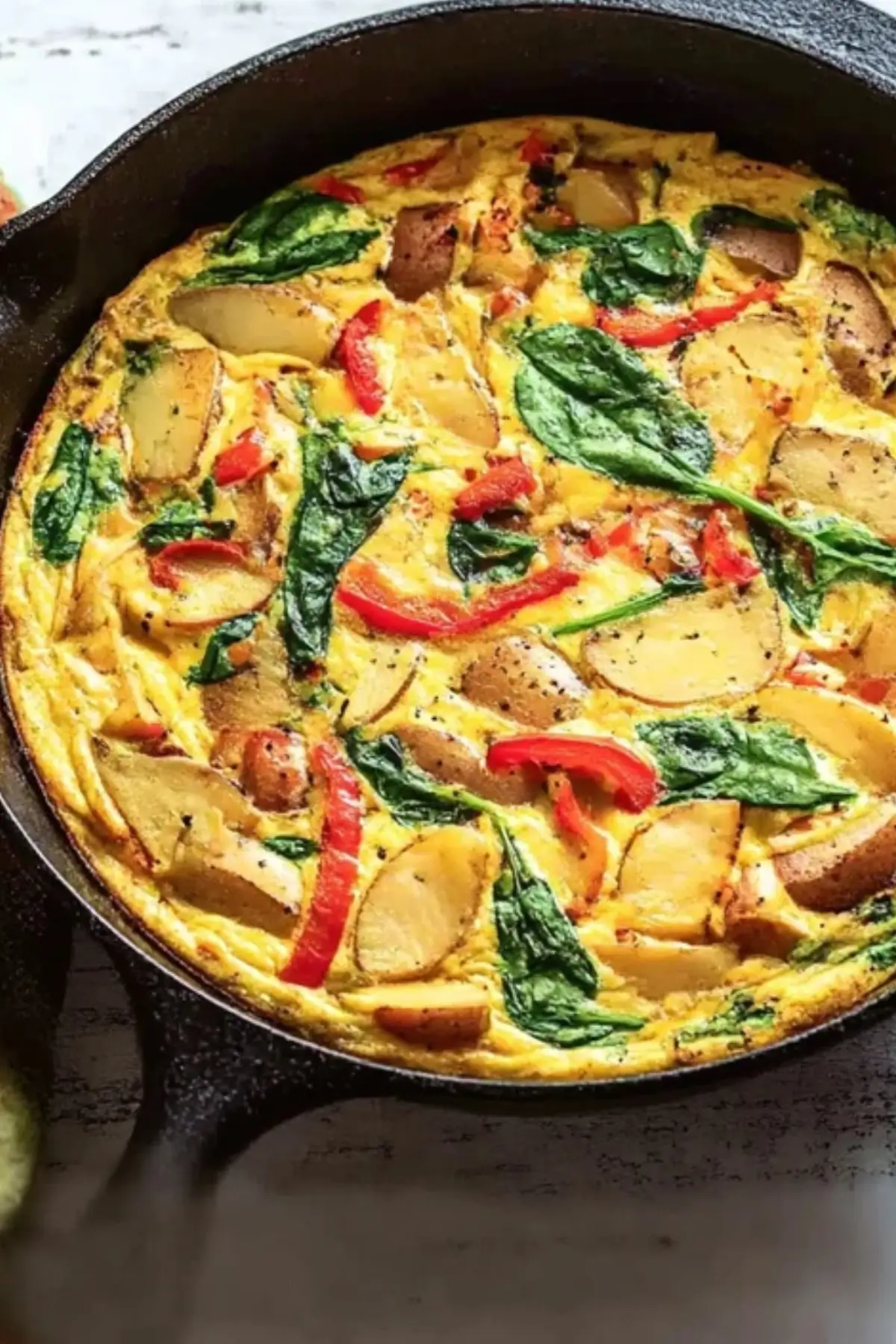 Frittata with Potatoes, Red Peppers, and Spinach