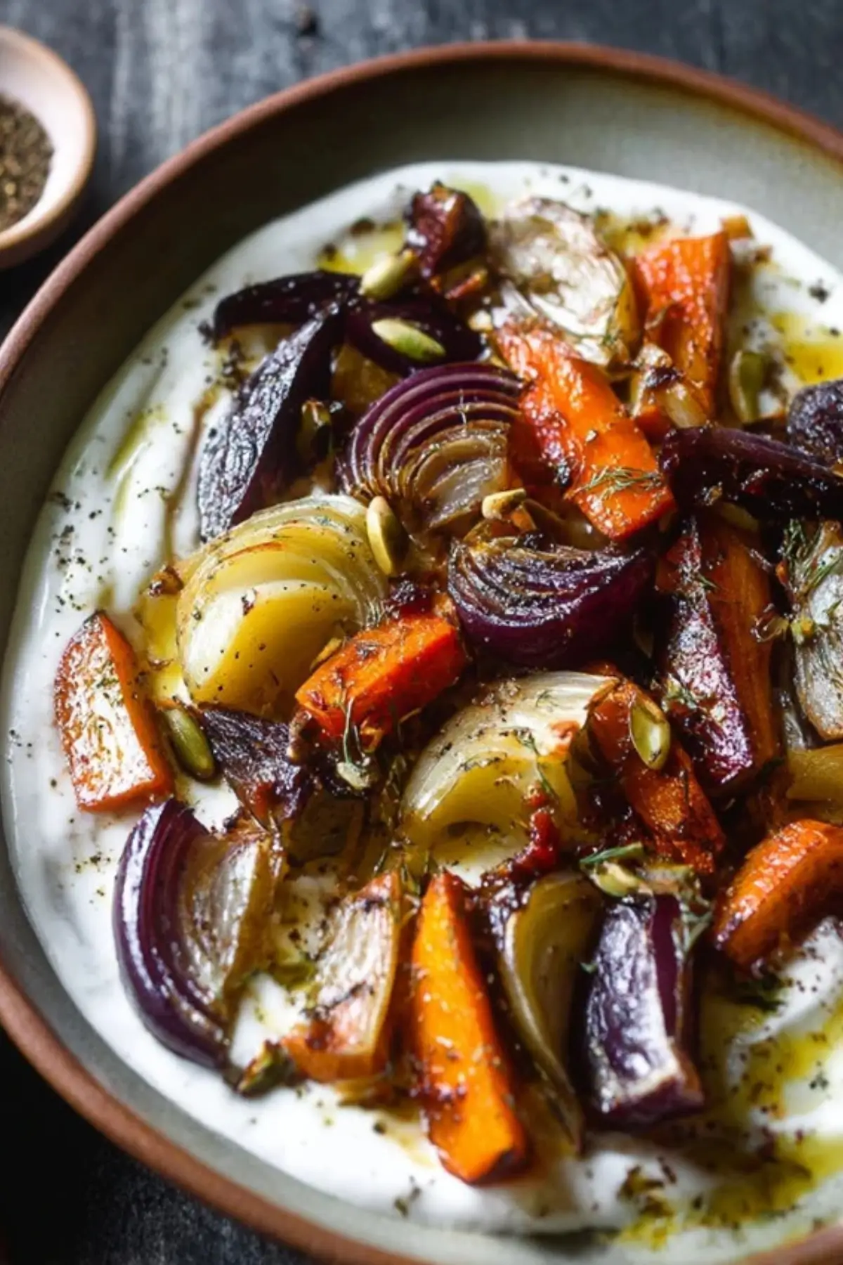 Honey Roasted Winter Vegetables with Black Pepper Yogurt