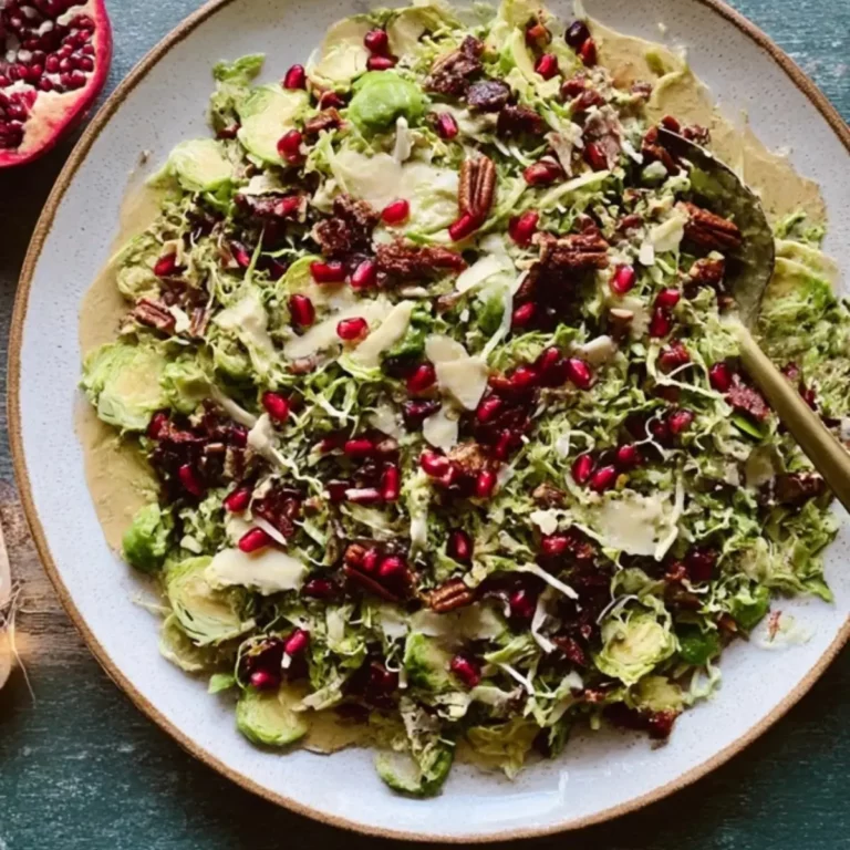 Shaved Brussels Sprout Salad with Pomegranate and Candied Pecans