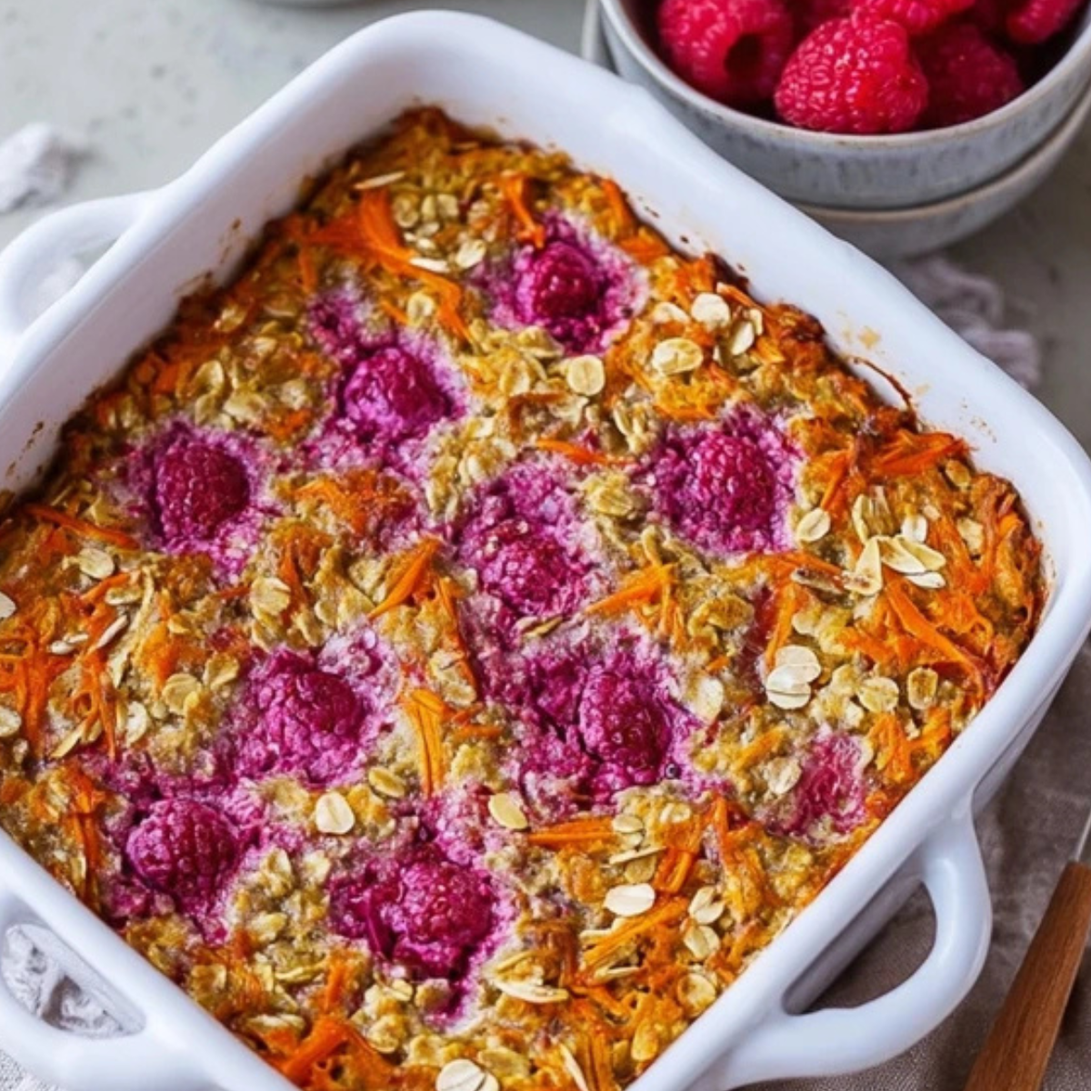 Carrot and Raspberry Baked Oats