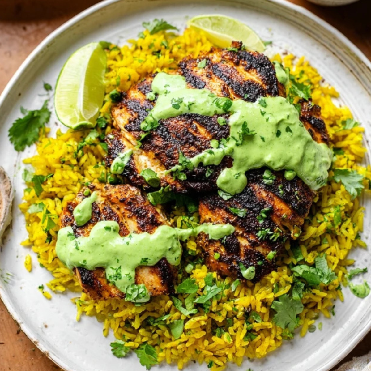 Peruvian Chicken & Rice with Green Sauce