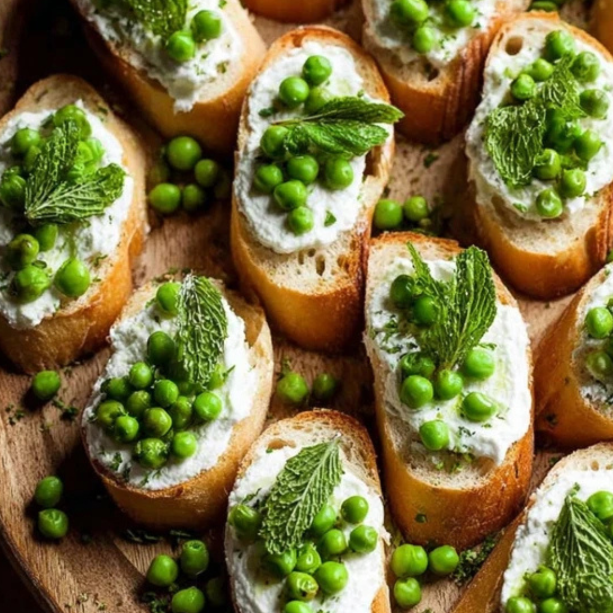 Ricotta Crostini with Peas and Mint
