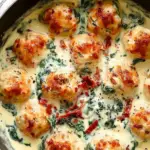 Baked Chicken Ricotta Meatballs with Spinach Alfredo Sauce