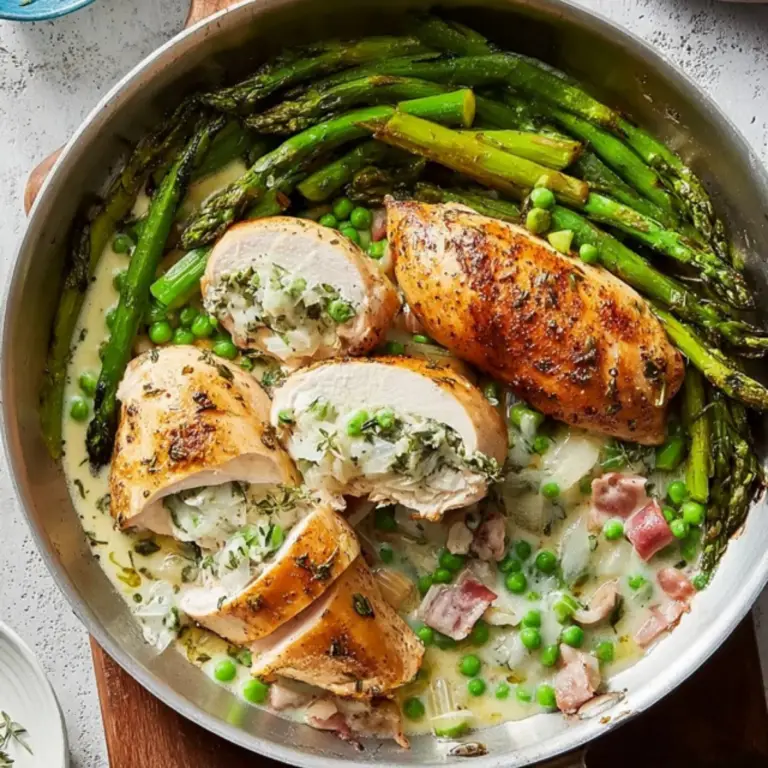 Fontina & Prosciutto Stuffed Chicken with Spring Vegetables