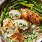 Fontina & Prosciutto Stuffed Chicken with Spring Vegetables
