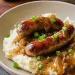 Irish Bangers and Mash with Guinness Onion Gravy