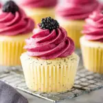 Lemon Poppy Seed Cupcakes with Blackberry Frosting
