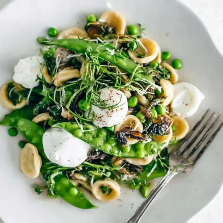 Spring Orecchiette Pasta with Burrata