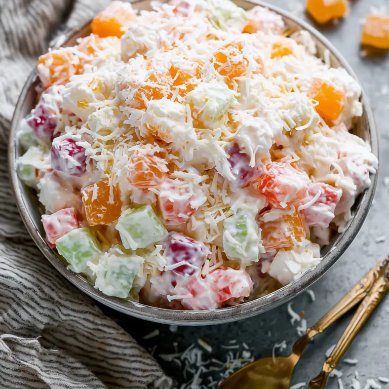 Ambrosia Salad – A creamy, tropical fruit salad with whipped cream and marshmallows