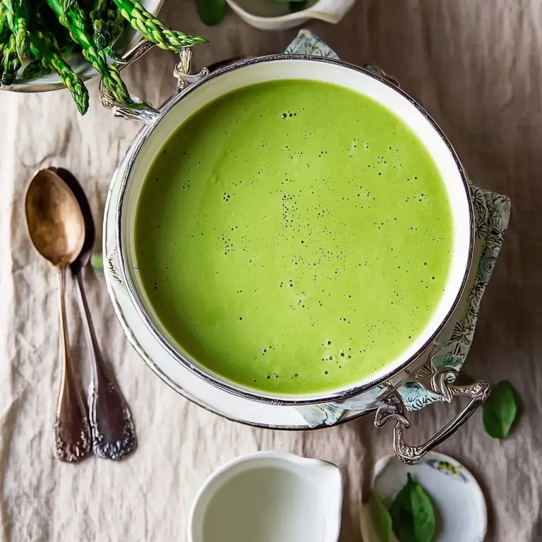 creamy asparagus soup with fennel and tarragon in a bowl