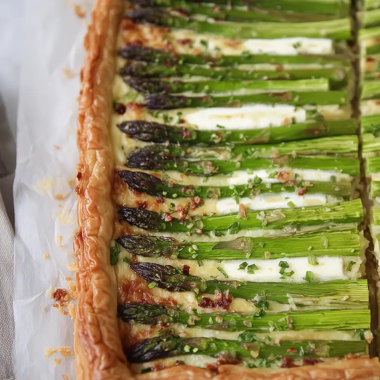 Asparagus tart with fresh asparagus and creamy cheese