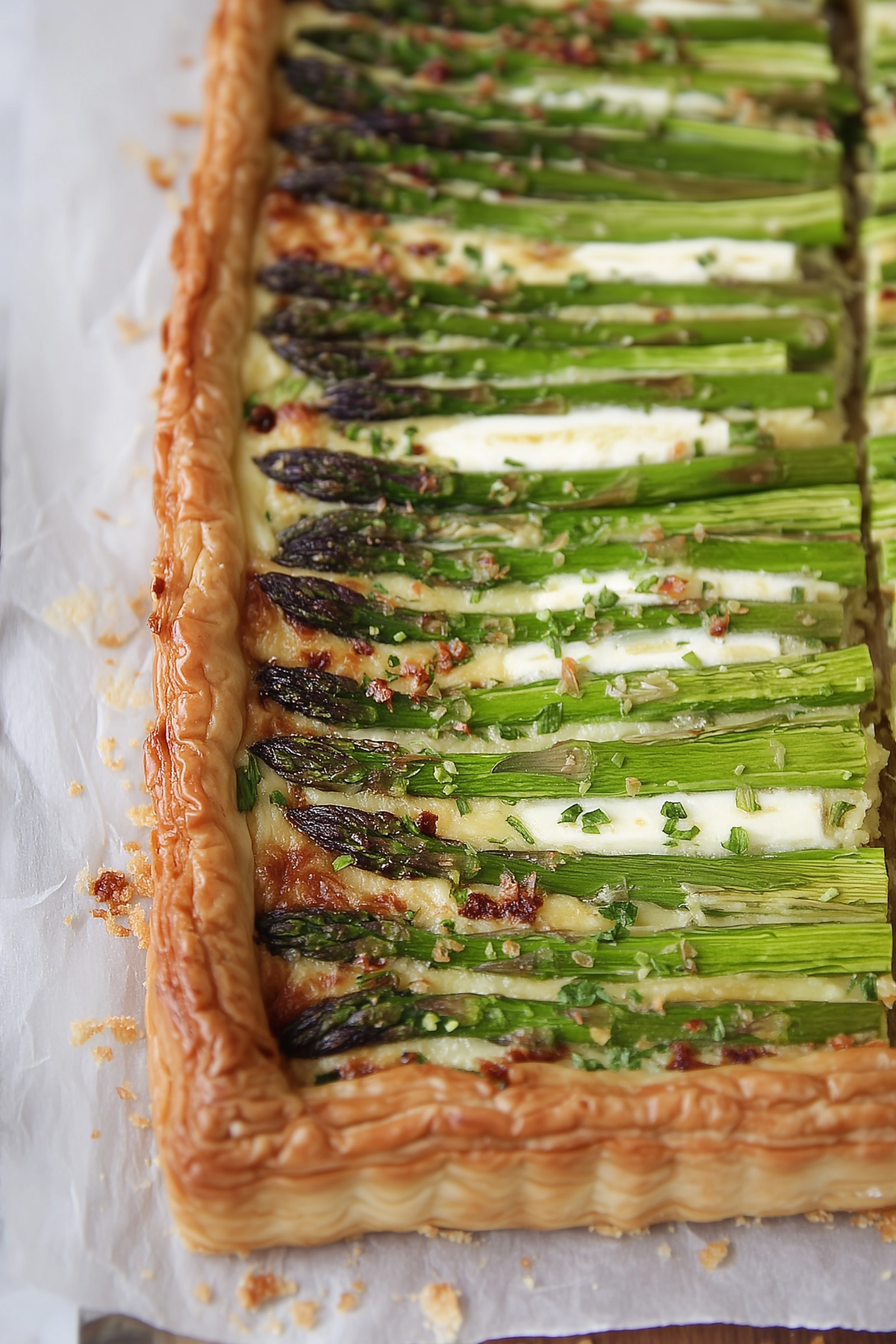 Asparagus Gruyere Tart with creamy cheese and fresh asparagus