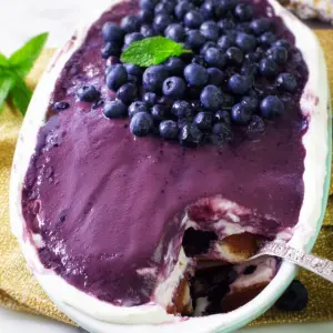 Blueberry Tiramisu layered dessert with mascarpone and fresh blueberries