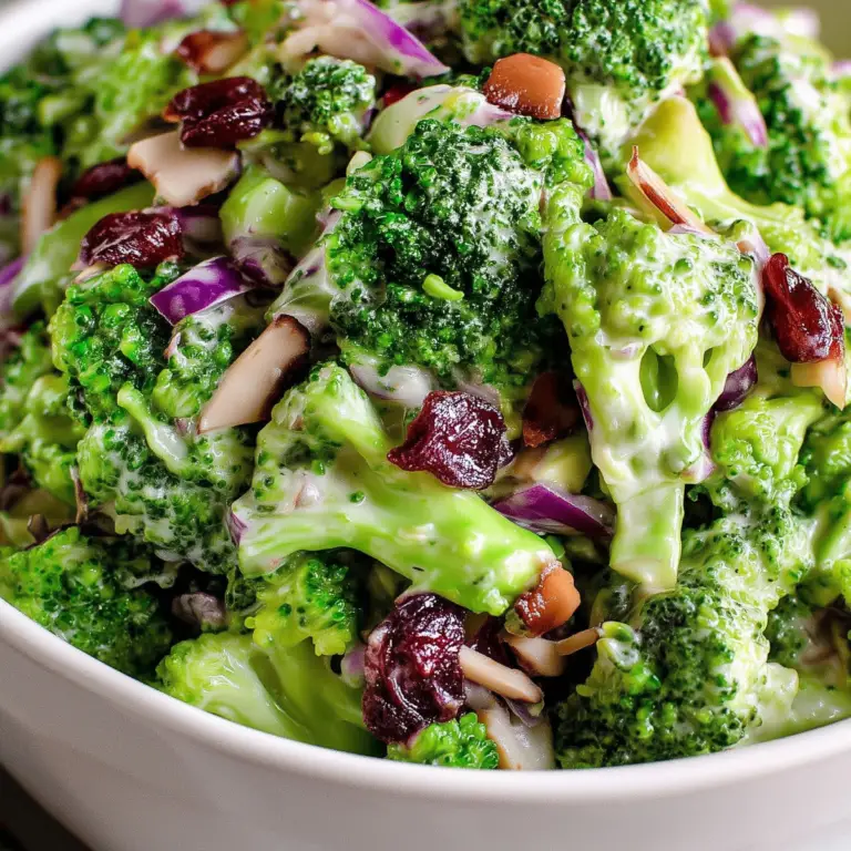 Broccoli salad with bacon, cranberries, and almonds"