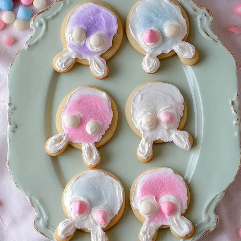 Bunny Butt Cookies decorated with marshmallow paws and tails for Easter