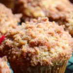 Buttermilk Rhubarb Muffins with Sugar Crumble fresh from oven