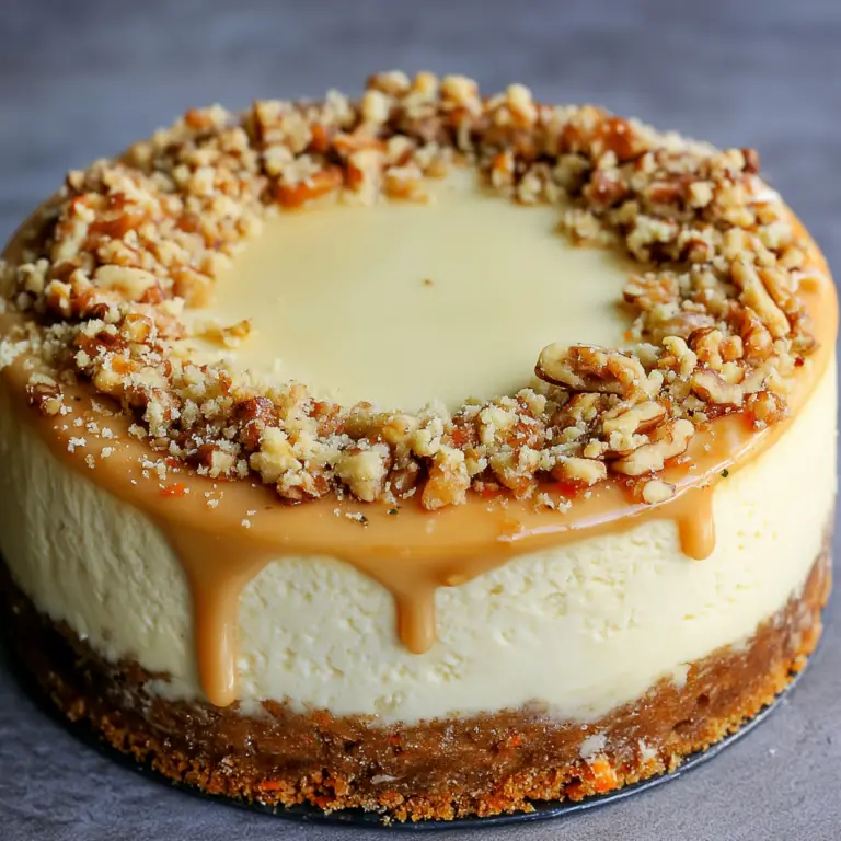 Carrot cake cheesecake with cream cheese frosting and walnuts"