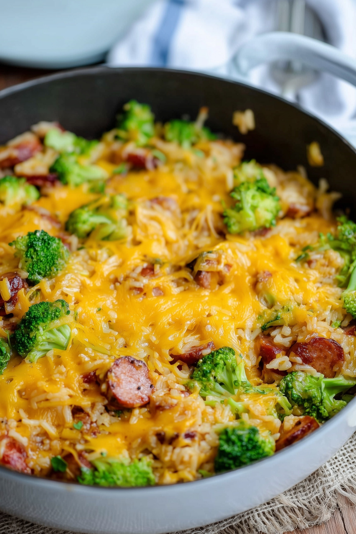 Cheesy Kielbasa Rice and Broccoli Skillet – One-Pan Dinner