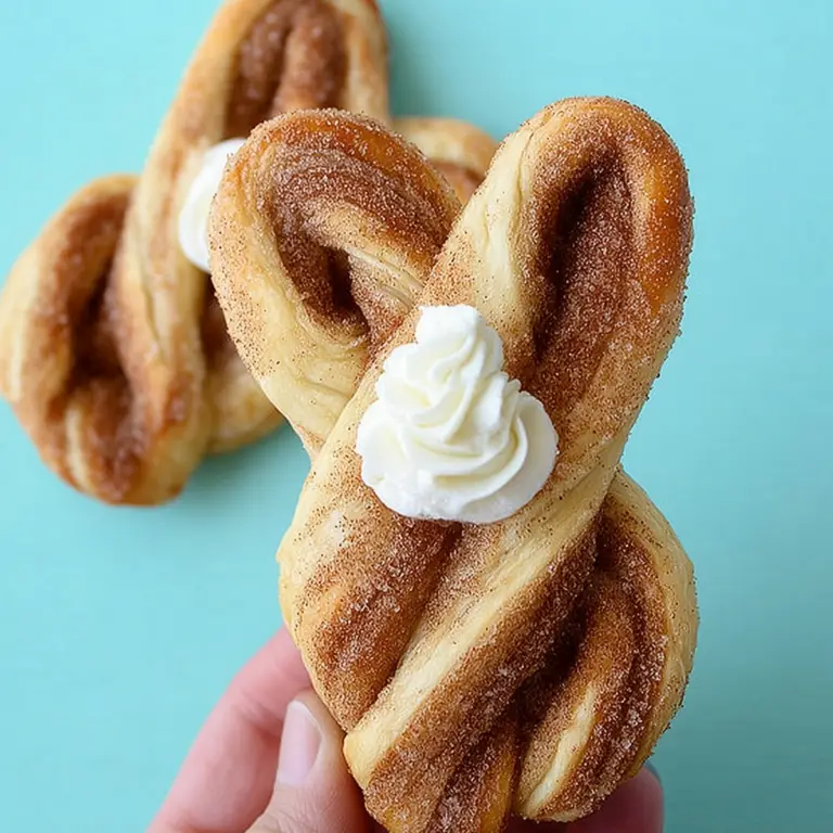 Cinnamon sugar Easter bunny twists on a plate, perfect for Easter celebrations