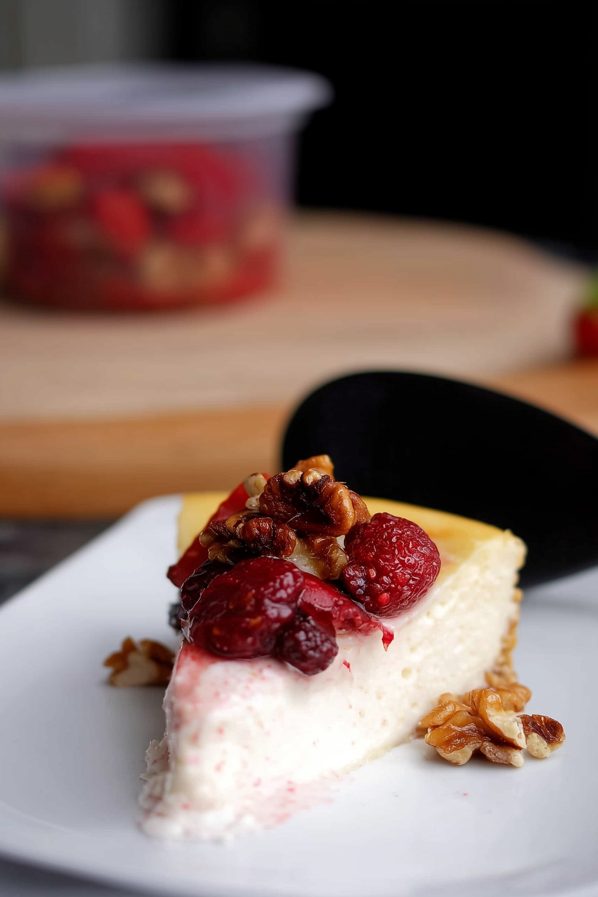 Creamy Cottage Cheese Cheesecake served with fresh berries