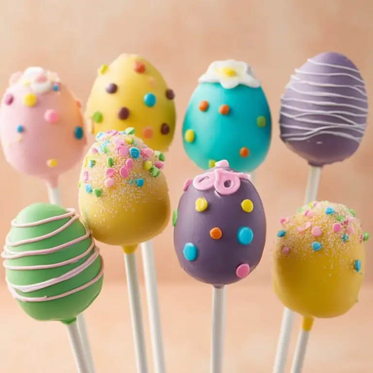 Easter Cake Pops decorated in pastel colors for spring
