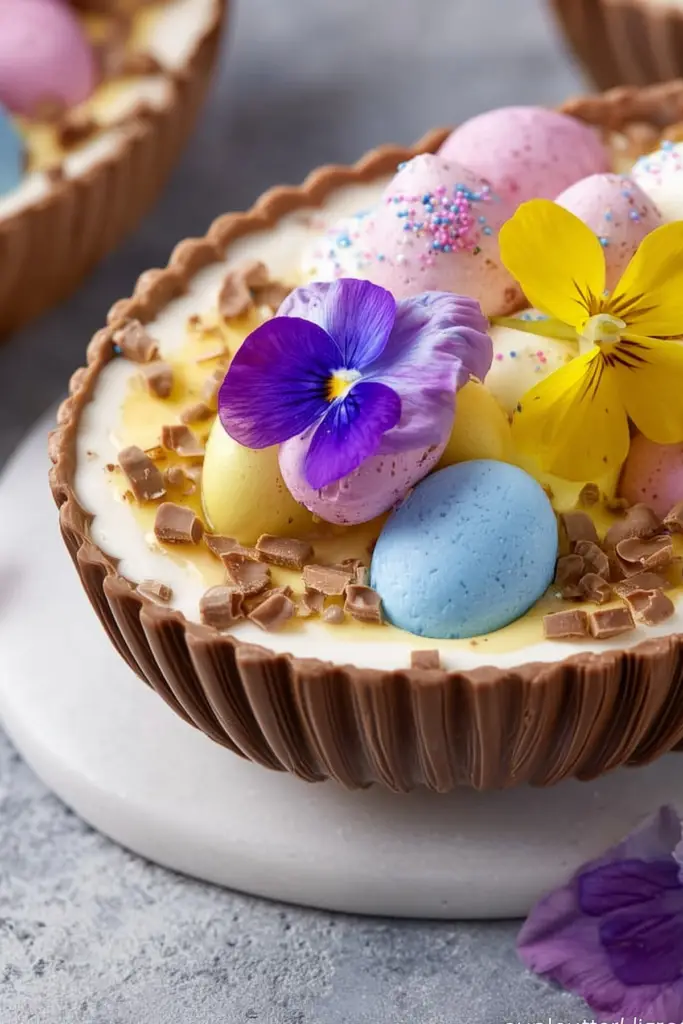 Egg Cheesecake creamy no bake dessert in chocolate eggs
