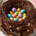 Easter Nest Cake with chocolate twigs and colorful candy eggs