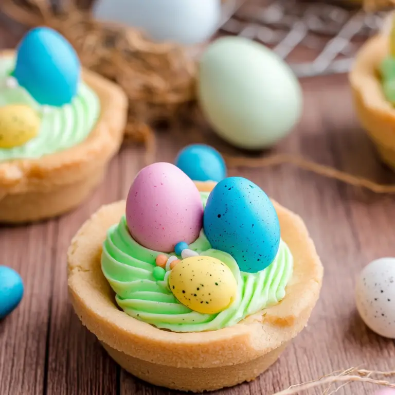 Easter Sugar Cookie Cups with colorful frosting and Easter egg candies