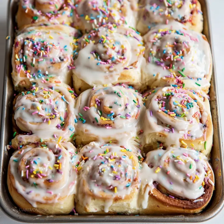 Funfetti cinnamon rolls with colorful sprinkles and cream cheese frosting