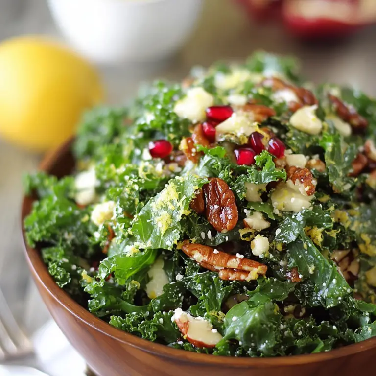 Kale Salad with Meyer Lemon Vinaigrette in a bowl with fresh toppings