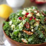 Kale Salad with Meyer Lemon Vinaigrette in a bowl with fresh toppings
