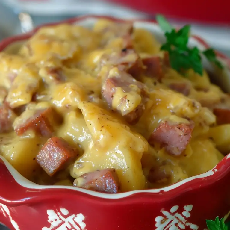 Kielbasa Sausage Cheesy Potato Casserole with savory sausage and creamy potatoes