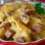 Kielbasa Sausage Cheesy Potato Casserole with savory sausage and creamy potatoes