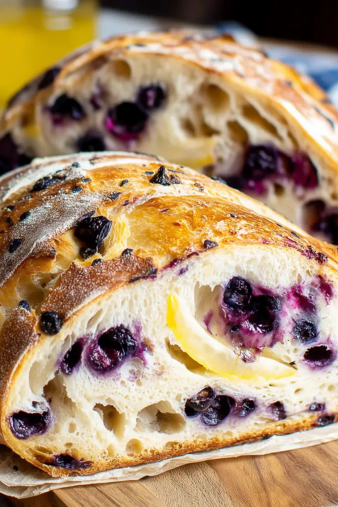 Lemon Blueberry Sourdough Bread fresh out of the oven