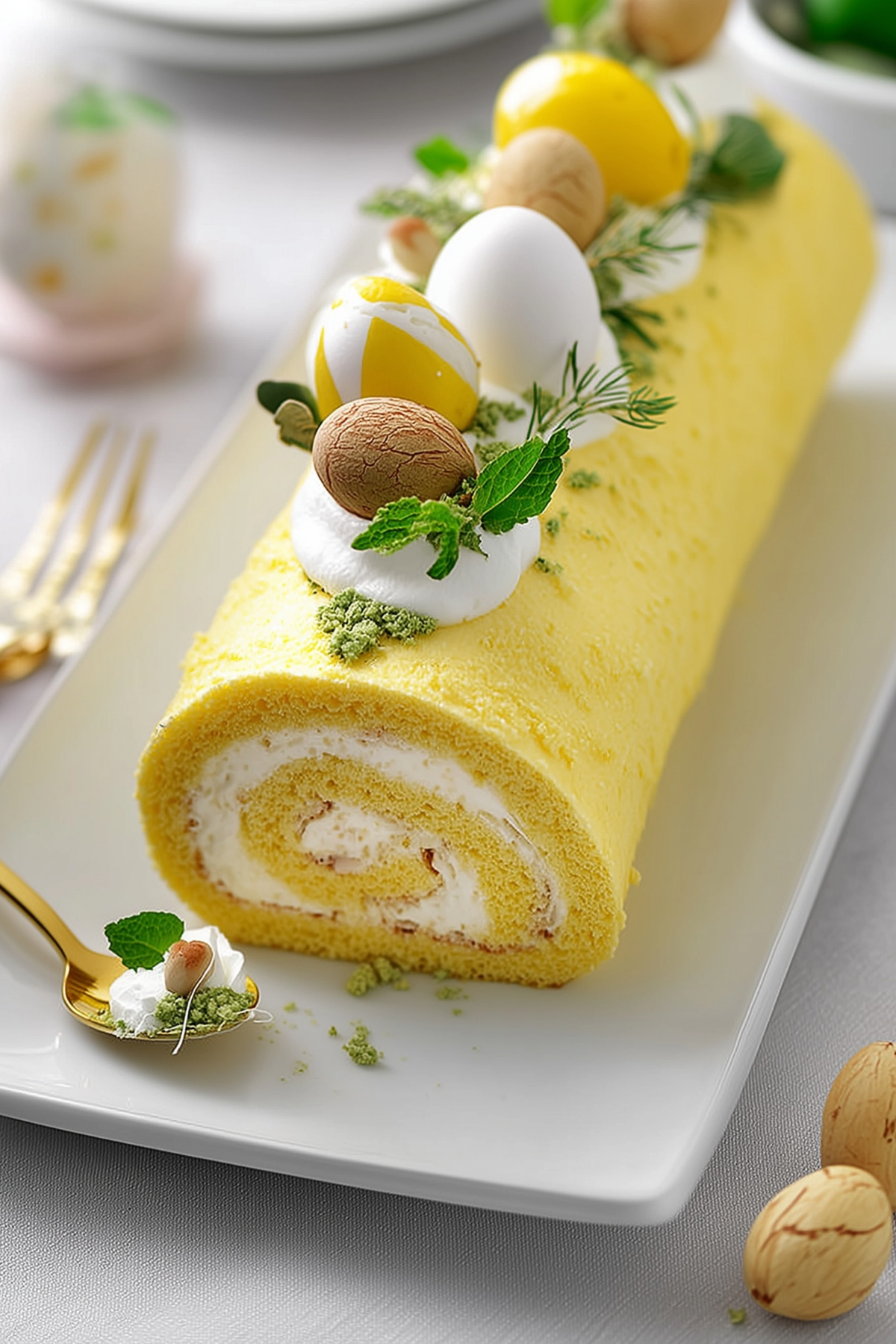 Limoncello Almond Cake Roll with creamy lemon filling and almond sponge