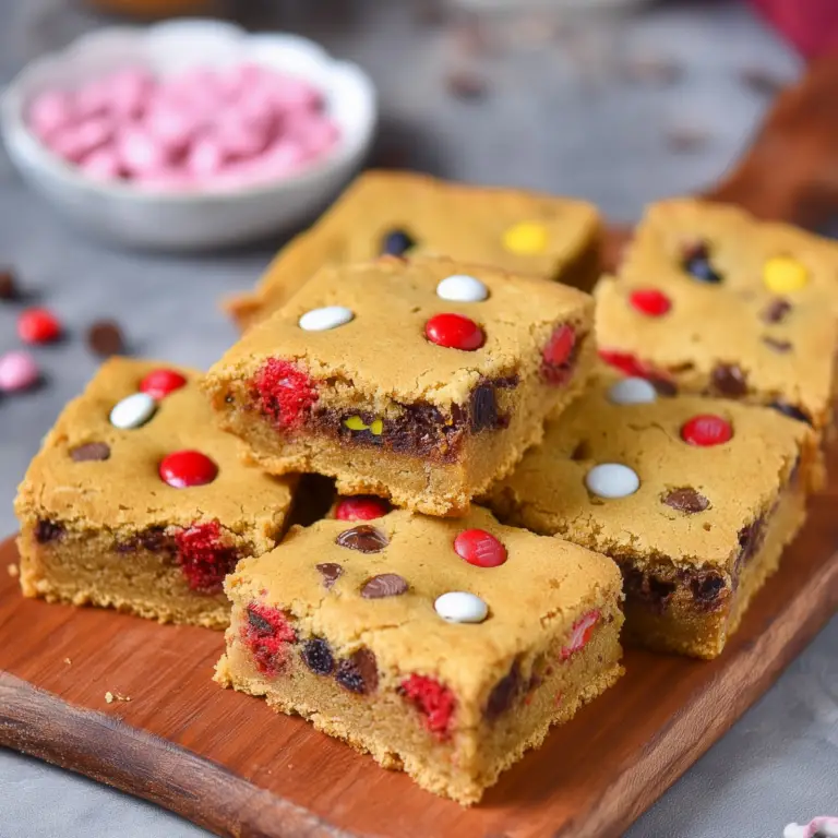 M&M Cookie Bars soft chewy dessert bars with chocolate candies